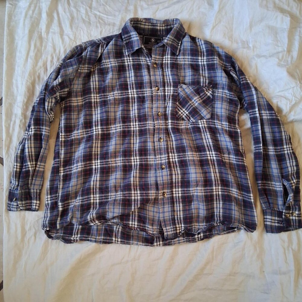 Thunder Men's xl Blue & Black Long Sleeve Button Down Flannel Shirt